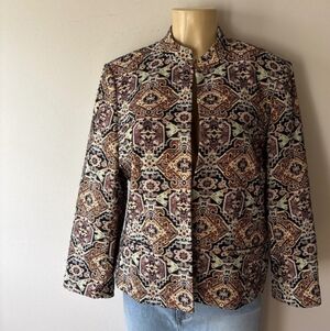 EUC Nipon Boutique tapestry vintage statement blazer: open front Mandarin collar